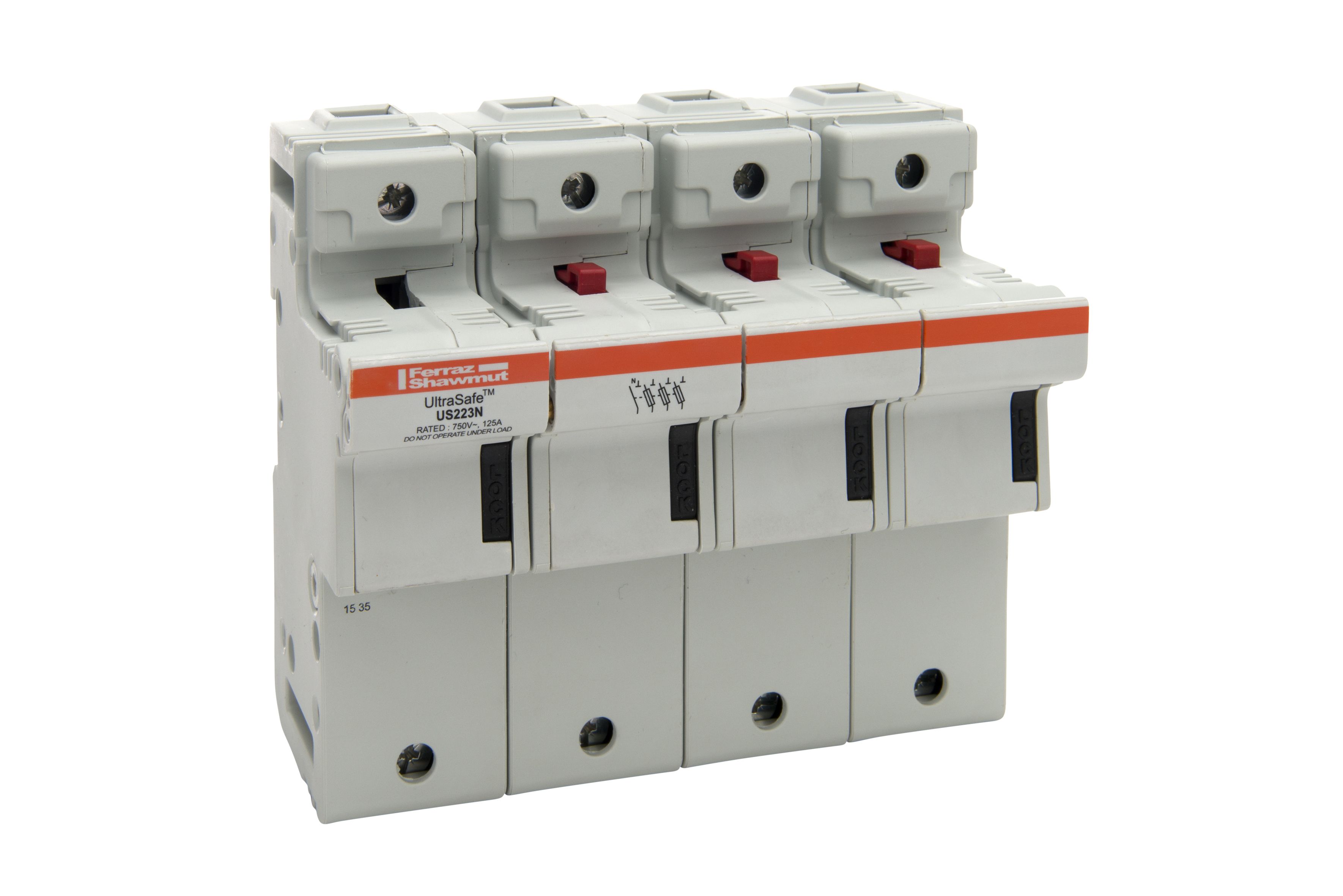 X331174 - modular fuse holder, UL+IEC, 3P+N, 22x58, DIN rail mounting, IP20